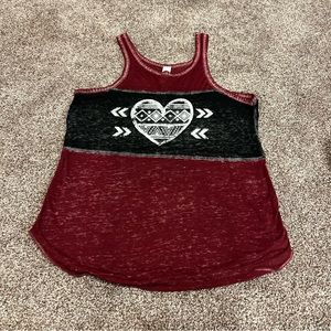 Black, Red, and White No Boundaries Tank Top With Aztec Heart Design